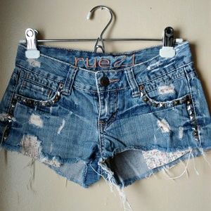 Studded Distressed Jean Shorts